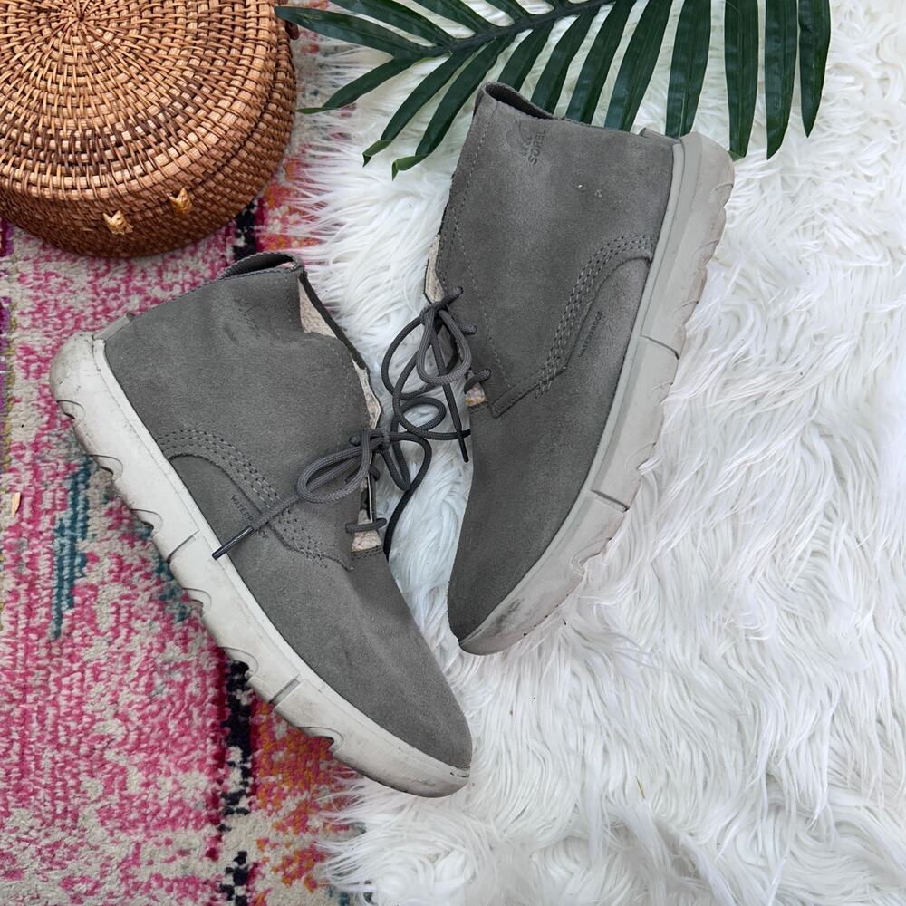 $135 Sorel Explorer II Next Drift Ankle Boot Bootie 10.5 Gray Leather Fleece